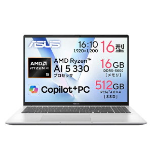 ASUS �G�C�X�[�X�@�m�[�g�p�\�R�� Vivobook 16 [ Copilot�{ PC / 16�^ / Win11 Home / Ryzen AI 5 / 16GB / 512GB ] �N�[���V���o�[�@M1607KA-AI5165SIB