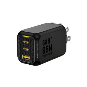 AOHI�@THE YOUTH PD 65W USB C×2�|�[�g USB A×1�|�[�g PC/�^�u���b�g/�g�ѓd�b 65W�}���[�d �u���b�N�@RE-JEYTP65BL1