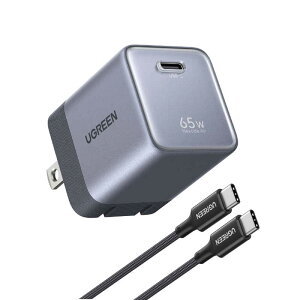 UGREEN�@Nexode Air �}���[�d�� 65W 1�|�[�g USB-C�P�[�u���t�� �mQuick Charge�Ή� / 1�|�[�g / GaN(�����K���E��) �̗p�n �X�y�[�X�O���[�@75813