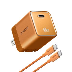 UGREEN�@Nexode Air �}���[�d�� 65W 1�|�[�g USB-C�P�[�u���t�� �mQuick Charge�Ή� / 1�|�[�g / GaN(�����K���E��) �̗p�n �R�Y�~�b�N�I�����W�@35478
