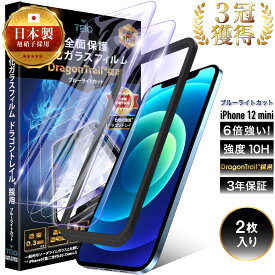 ドラゴントレイル iPhone12 mini ガラスフィルム ブルーライトカット 全面保護 10H 強化ガラス 保護フィルム iPhone12mini アイフォン 12 ミニ 12mini iPhone 12 mini 全面 ガラス フィルム 日本製 旭硝子 TEIQ 【 2枚 セット 】