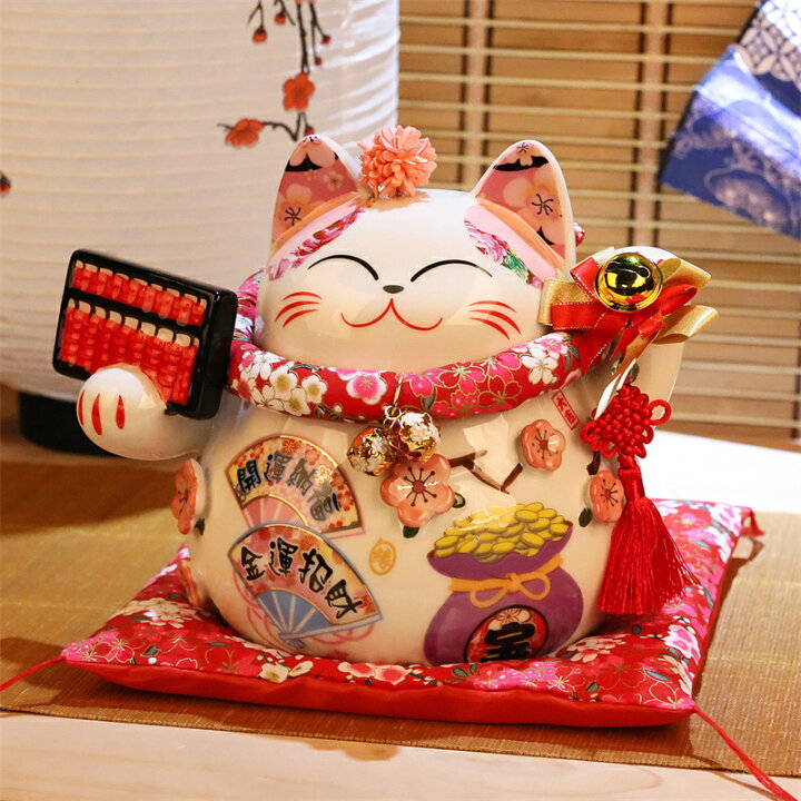 楽天市場】まねき猫 笑い猫 置物 縁結び 金運アップ 開運招福 開店祝い 