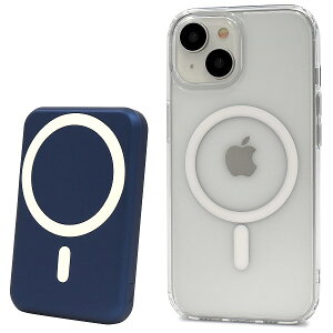 送料無料 iPhoneシリーズ MagSafe対応 クリアケース モバイルバッテリーセット 5000mAh アイフォン アイホン ワイヤレス充電 マグセーフ 充電器 耐衝撃ケース 操作しながら充電できる15w 急速充電