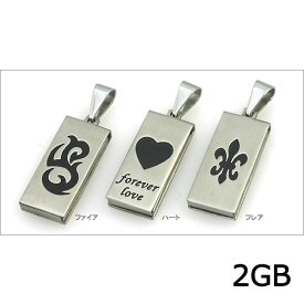 送料無料 ネックレス型USBフラッシュメモリ2GB（ステンレス製）USB2.0対応/ストラップにも！フレア・ハート・ファイアの全3種類/ギフトケース付 メール便