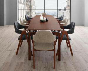 ダイニングテーブルセット 8人用 椅子 おしゃれ 伸縮式 伸長式 安い 北欧 食卓 9点 ( 机+チェア8脚 ) 幅140-240 デザイナーズ クール スタイリッシュ ミッドセンチュリー ウォールナット 大きい