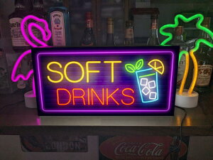 【LEDデザインライト】SOFT DRINKS ソフトドリンク アルコール お酒 居酒屋 焼肉 焼き鳥 中華 バー 飲食店 フード フード店 WELCOME OPEN ネオン風 看板 インテリア 雑貨 置物◆Lサイズ◆