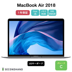 【中古】MacBook Air 2018 13インチ Core i5／1.6GHz SSD256GB メモリ8GB US配列キーボード スペースグレイ Cグレード 本体 1年保証