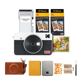 コダック KODAK Mini Shot 2 レトロ 4PASS 2-in-1インスタントカメラ＆フォトプリンター(5,3x8,6cm)＋カメラ本体8枚入り+60枚アクセサリーバンドル、ホワイト