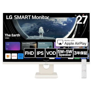 LG �X�}�[�g���j�^�[ / 27SR50F-W/MyView Smart Monitor / 27�C���` �t��HD/webOS/IPS/�A���`�O���A / 5W+5W�X�s�[�J�[ / AirPlay 2 / Miracast/USB Type-A/HDMI�ieARC�j / �X�����f�U�C�� / 3�Ӄt���[�����X / �z���C�g/�`��