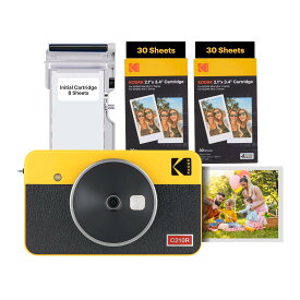 コダック KODAK Mini Shot 2 レトロ 4PASS 2-in-1インスタントカメラ＆フォトプリンター(5,3x8,6cm)＋カメラ本体8枚入り+60枚バンドル、イエロー