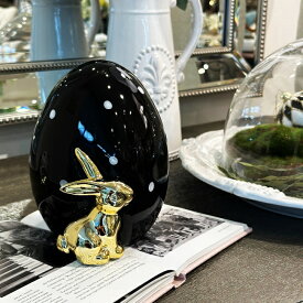 オブジェ イースター L 卵型 うさぎ たまご型 ウサギ ブラック ゴールド オーナメント 飾り物 置き物 置物 おしゃれ かわいい 陶器 海外インテリア 海外製 黒 金 高級感