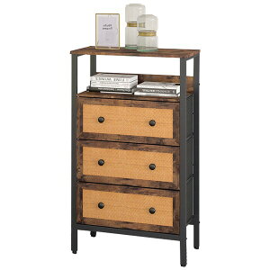 チェスト 3杯 幅62 ラタン風 ボックス 天板にも置ける 木製取っ手 スチールフレーム アジャスター付き シンプル