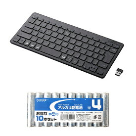 エレコム ワイヤレスミニキーボード/パンタグラフ式/薄型/ブラック + アルカリ乾電池 単4形10本パックセット TK-FDP098TBK+HDLR03/1.5V10P