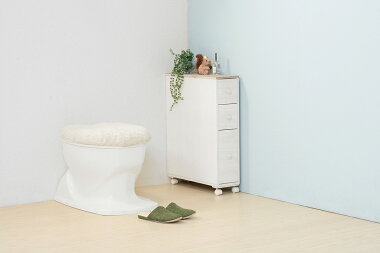 送料無料アンティーク調トイレラックコンパクト完成品3段おしゃれ収納薄型白ホワイト棚ブロカントシリーズトイレラック【MTR-6450WH】