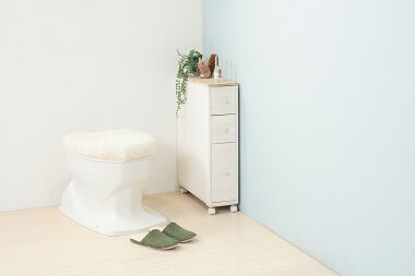 送料無料アンティーク調トイレラックコンパクト完成品3段おしゃれ収納薄型白ホワイト棚ブロカントシリーズトイレラック【MTR-6450WH】