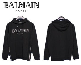 バルマン BALMAIN PARIS パーカー トレーナー スウェット メンズ 黒銀 シルバー Lサイズ