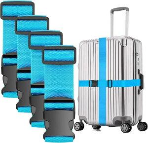 スーツケースベルト 4セット 幅5cm 耐荷重200kg 荷崩れ防止・調整可能 キャリーケースベルト 荷物固定ベルト便利グッズ 安全で丈夫スーツケースバンド 旅行用キャリーケースバンド 多用途キ