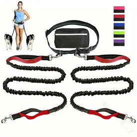 犬用 ウエストリード ダブルリード ワンダーフィット 両手フリー ウエストポーチ ウエストバッグ ボディバッグ ランニングポーチ 2頭引きリード 絡まない 中型犬 小型犬 多頭飼い 伸