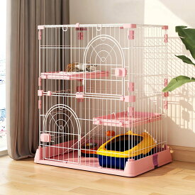 猫ケージ キャットケージ 2段 スリム 大型猫用 幅76 奥行50.5 高さ89cm ペットケージ 組み立て簡単 梯子 ワイド扉付き コンパクト 猫用ケージ 多頭飼い ペットハウス 猫ハウス キャットハウ