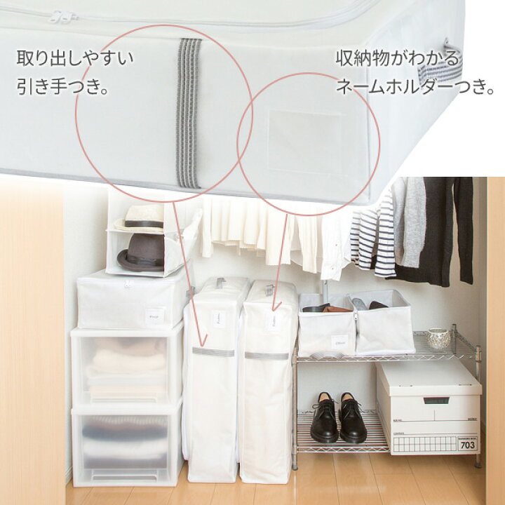 楽天市場 My Simple Closet すきまに立てて収納 掛けふとん用 幅70 奥行50 高さ18cm 3個セット クローゼット収納 白 収納袋 シンプル 布団 かけ布団 季節もの 保管 オンラインショップ びーんず