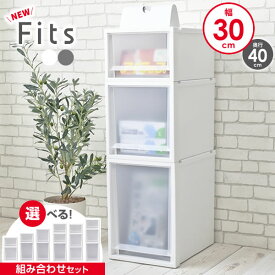 収納ケース Fits フィッツケース FC40 幅30cm組み合わせセット 白/グレー ｜ プラスチック 衣装ケース 引き出し 服 収納 クローゼット フィッツ 奥行 浅い