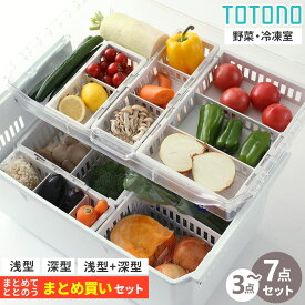リッチェル 冷蔵庫収納ボックス トトノ（totono） 野菜・冷凍室用 伸縮ストッカー 浅型・深型・レギュラー・スリム 選べる組み合わせセット ｜ 冷蔵庫 ケース トレー 収納 ラック 収納ケース 仕切り