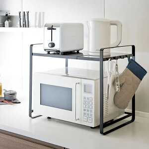 山崎実業 タワー 伸縮レンジラック ブラック 3131 | キッチンラック レンジラック キッチン収納棚 レンジ上 収納 レンジ棚 幅調節 シンプル おしゃれ