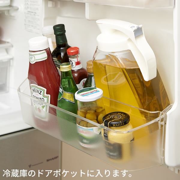 麦茶ポット タテヨコ・ワンプッシュピッチャー 3L K-1289 ｜ 耐熱 横置き 洗いやすい 冷水筒 麦茶入れ 野菜室 広口 日本製 ハンドル付き  倒して 寝かせて 置ける 冷茶ポット 大容量 | オンラインショップ　びーんず