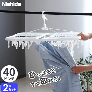 引っ張るだけで取れる ピンチハンガー すぐ取れ 角ハンガー 40ピンチ ホワイト 2個セット | すぐ取れハンガー ピンチハンガー 白 すぐとれ 引っ張って 取れる 洗濯バサミ ばさみ 折りたたみ