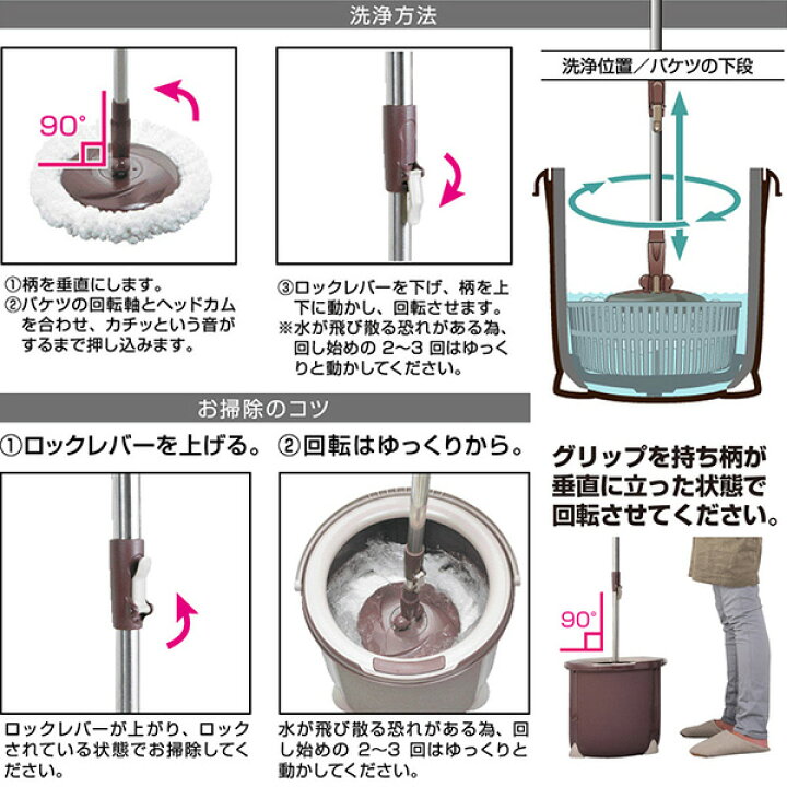 楽天市場】アズマ工業 モップ トルネード回転モップ 丸型 セット 