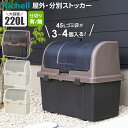 リッチェル ゴミ箱 大容量 屋外ストッカー 分別ストッカー 220L ブラック/グレー/ベージュ ｜ ごみ箱 ダストボックス ベランダ ゴミ ストッカー 大型 外置き R220 W220C N220C 黒 おしゃれ