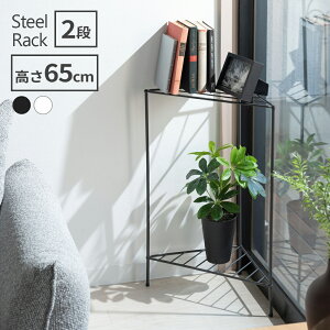 オープンシェルフ ラック 幅45×奥行23×高さ65cm ダークグレー / ホワイト | 2段 コーナーラック オープンラック 角 収納 ワイヤーラック スチールラック 飾り棚 省スペース シンプル 玄関