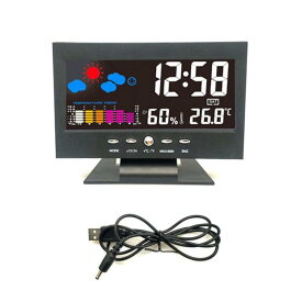 Xsdjasd 1セット液晶カラースクリーンデジタルスヌーズ目覚まし時計天気予報ステーション温度湿度時間日付表示時計ホームプラスチック