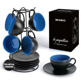 MIAMIO –6 oz. カプチーノカップ x 6個／カプチーノカップセット 外側は黒 内側は色付き ル・パピヨンコレクション