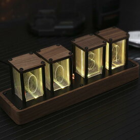ニキシー管クロック 時計 擬発光管時計レトロモダン木製クロック