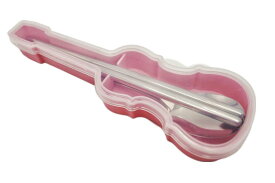 Chorihelper バイオリンケース型ランチユーテンシルセット - ステンレス製箸とスプーン付き クリエイティブランチ用具 (ピンクの収納ボックス)