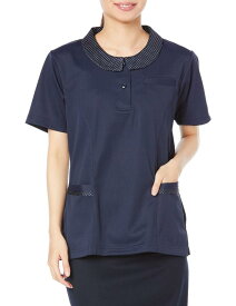 [キラク] 受付事務クラークOK衿元小さめドット柄の上品レディスニットシャツ CR188 レディース