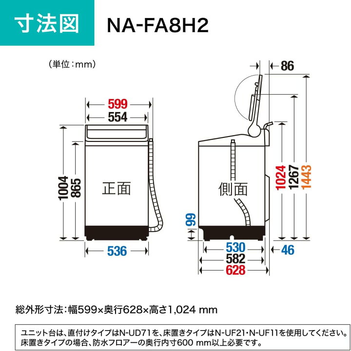 楽天市場】(LINEクーポン有)パナソニック NA-FA8H2-N 全自動洗濯機 