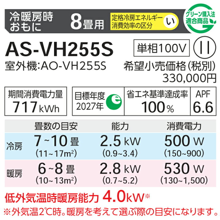 楽天市場】(LINEクーポン有)富士通ゼネラル AS-VH255S-W ルーム 