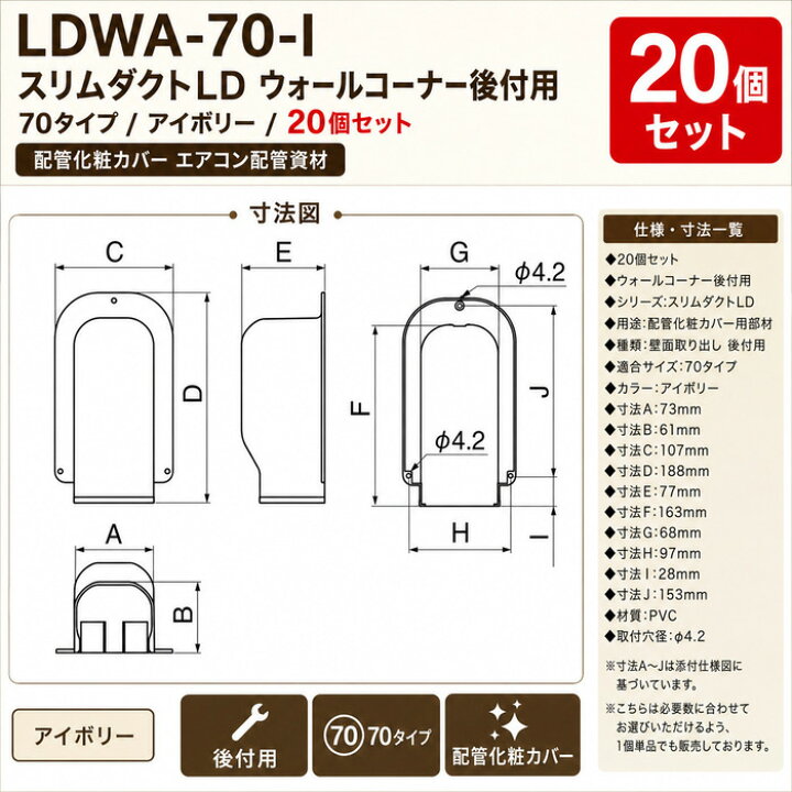 楽天市場】因幡電工 LDWA-70-I スリムダクトLD ウォールコーナー後付用 