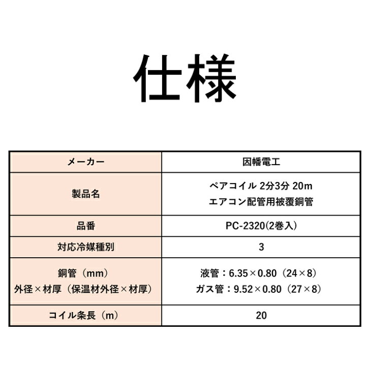 楽天市場】(最大400円引クーポン有)(送料無料) 因幡電工 ペアコイル 2 