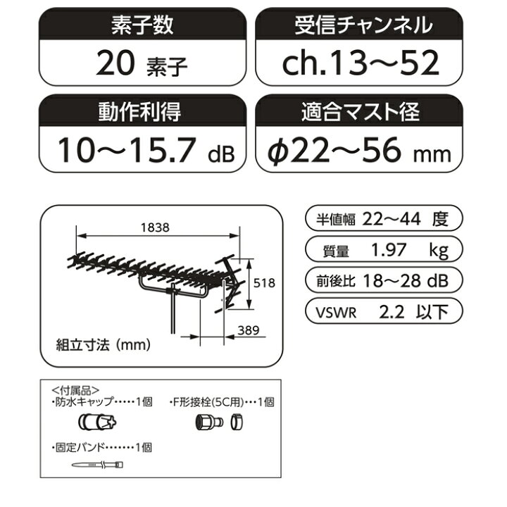 楽天市場】(LINEクーポン有)DXアンテナ 家庭用UHFアンテナ20素子パラ 