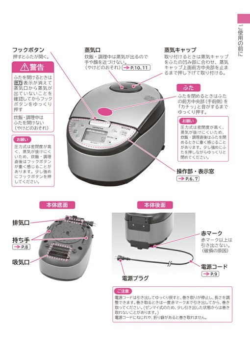 楽天市場】(最大400円引クーポン有)日立 RZ-H10EJ-R 炊飯器 5.5合 圧力  
