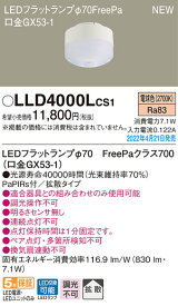 (5/25は抽選で100％P還元)(送料無料) パナソニック LLD4000LCS1 LEDフラットランプΦ70・FreePa Panasonic