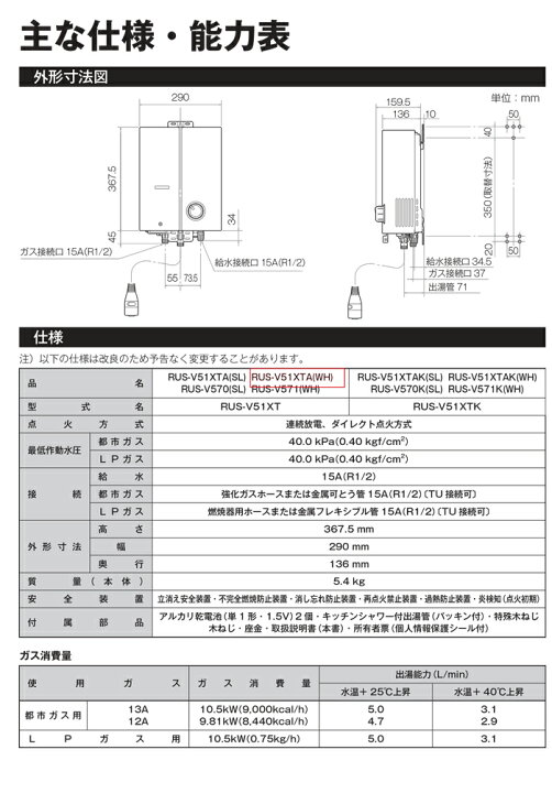 楽天市場】(12/20は抽選で100％P還元)リンナイ RUS-V51XTA(WH)-LP ガス  