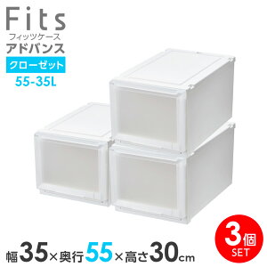 収納ケース Fits フィッツケース アドバンス 55-35L 幅35×奥行55×高さ30cm ホワイトクリア 3個セット | クローゼット用 引出し 引き出し 衣装ケース プラスチック 白 積み重ね