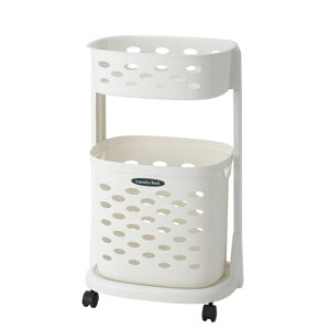 ランドリーワゴン ウィル ランドリー Rタイプ 2段 ホワイト | ランドリーバスケット 洗濯カゴ ラック付き