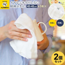 布巾 抗菌 イヤなニオイのしない ガーゼふきん 大判サイズ 42×42cm ホワイト（無地） 1枚入×2個セット ｜ 皿拭き 食器拭き キッチンクロス 台所 ガーゼ パイル 食卓 おしぼり 綿 フキン 除菌 ポスト投函 メール便 1000円ポッキリ 送料無料