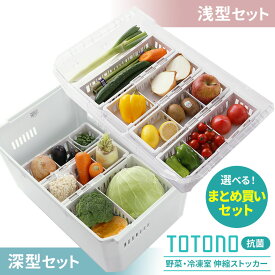 リッチェル 冷蔵庫収納ボックス トトノ（totono） 野菜・冷凍室用 伸縮ストッカー 浅型・深型・レギュラー・スリム 選べる組み合わせセット ｜ 冷蔵庫 ケース トレー 収納 ラック 収納ケース 仕切り