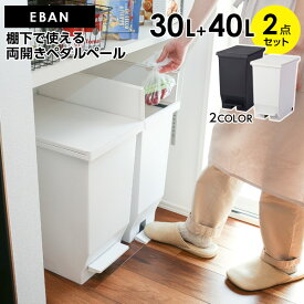 ゴミ箱 エバン 両開きペダルペール 30L+40L 2個セット ブラック / ホワイト ｜ ごみ箱 ダストボックス おしゃれ ペダル式 キャスターつき 分別 カウンター下 キッチン 棚下 観音開き ペール